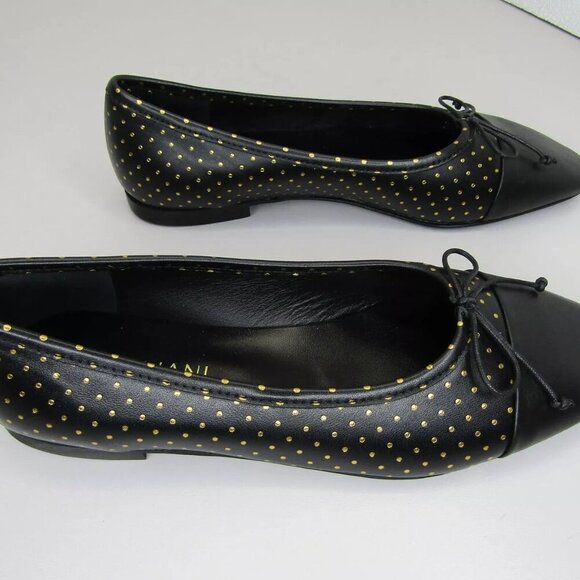 NEW A. SOLIANI Italy Como P Dotted Gold Black Leather Flats Dress Shoe Size 8 - Picture 2 of 8